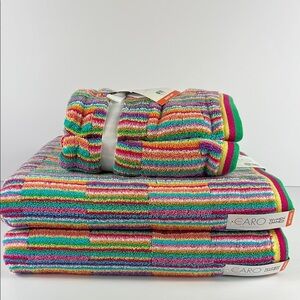4 Pc Caro Home Rainbow Striped Bath Towel Set 100% Cotton Quick Dry Plush NEW